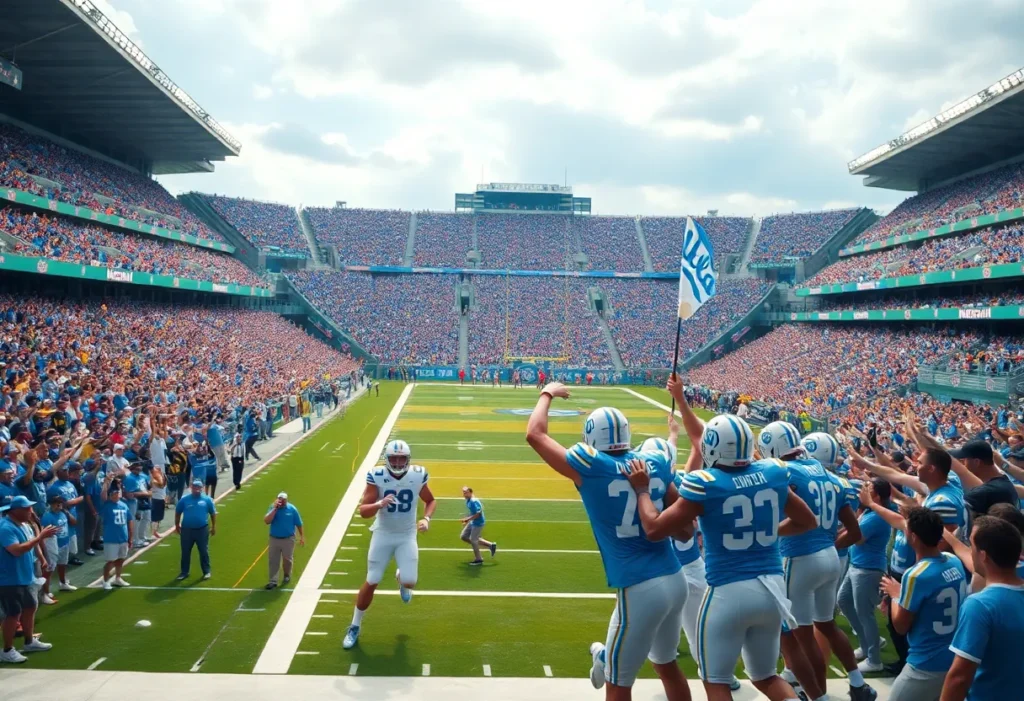 UCLA football players celebrating during a game