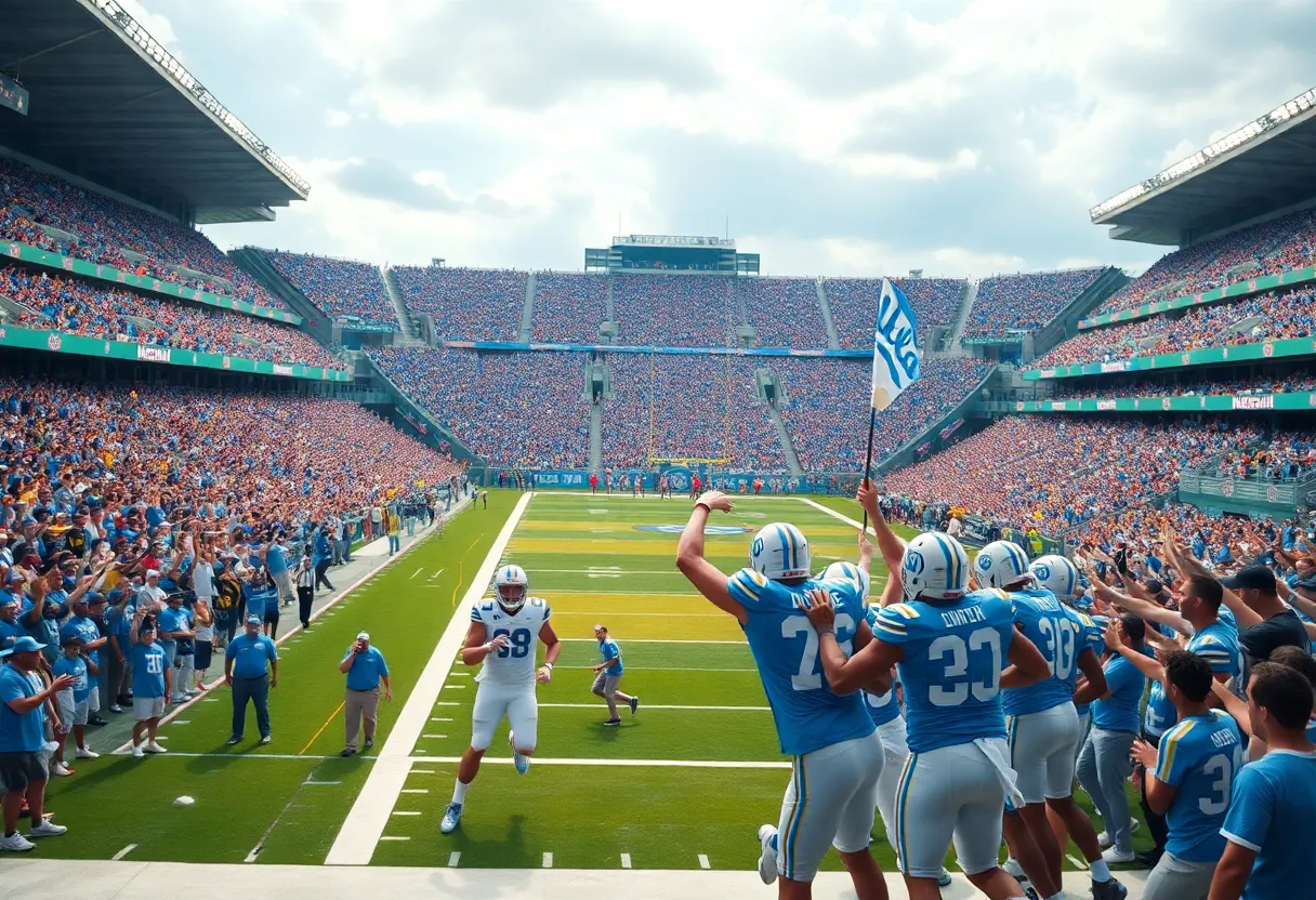 UCLA football players celebrating during a game