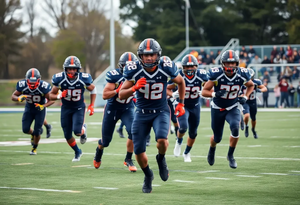 UCLA football players displaying teamwork on the field