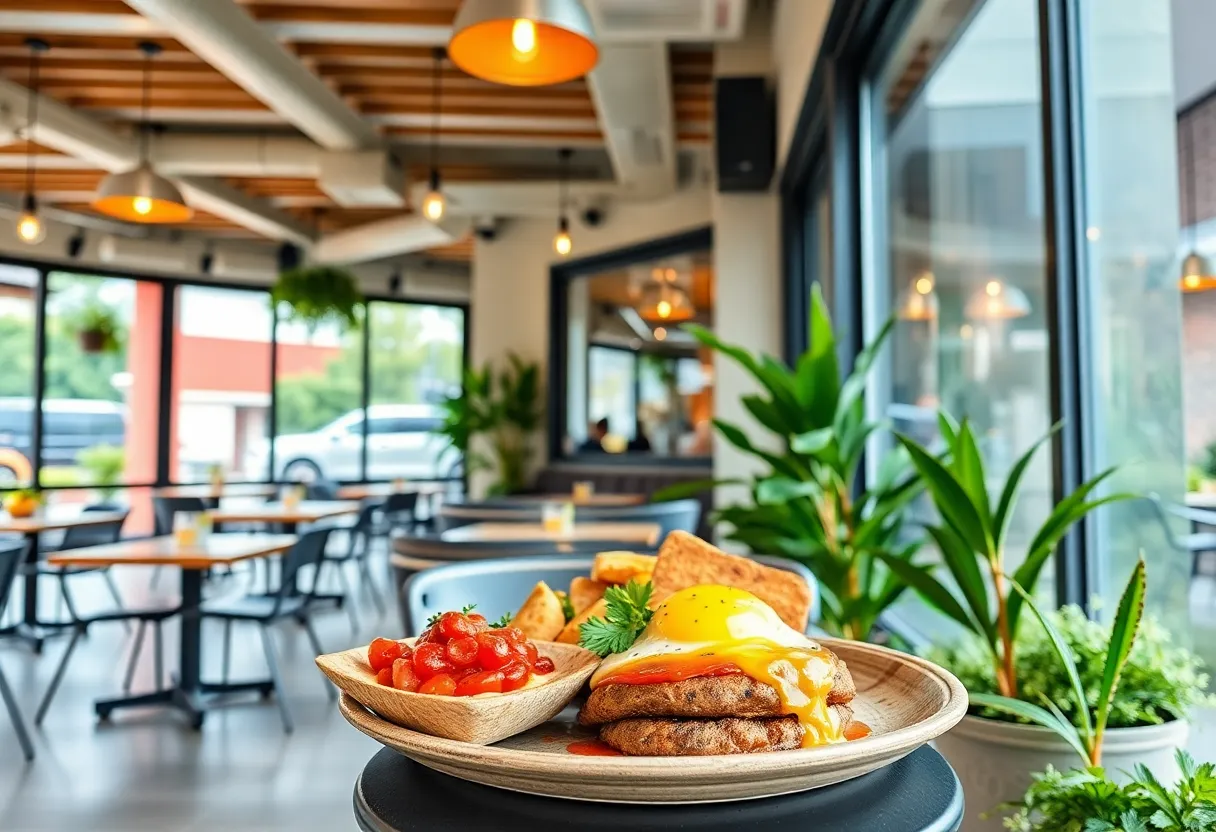 Interior view of the West Hollywood Breakfast Company showcasing dining tables and brunch dishes.